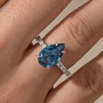 S925 Unique Pear Cut Blue Sapphire Engagement Ring In Sterling Silver