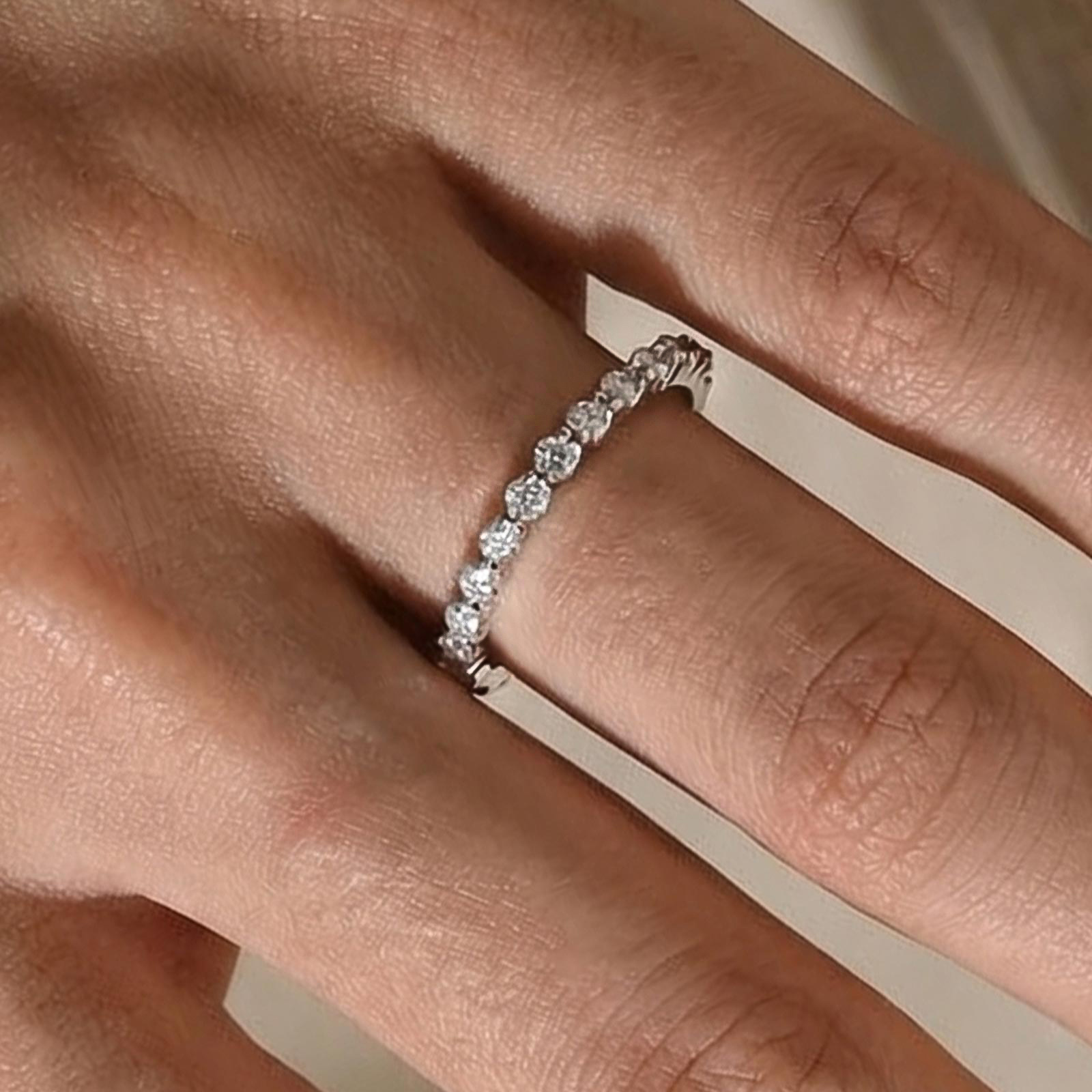 3-171 S925 Maxine Moissanite Round Cut Half Eternity Thin Women's Wedding Band In Sterling Silver - Image 1