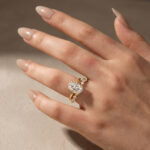 Moissanite 4.0Ct Hidden Halo Oval Cut Yellow Gold Engagement Ring with 1.5Ct Round Cut Wedding Band - Image 2