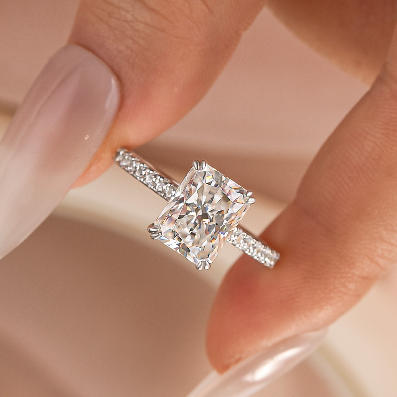 3-231NZo S925 Moissanite 3.0Ct Radiant Cut White Gold Engagement Ring For Women - Image 1