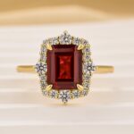 S925 Yellow Gold Halo Emerald Cut Engagement Ring In Sterling Silver - Image 10