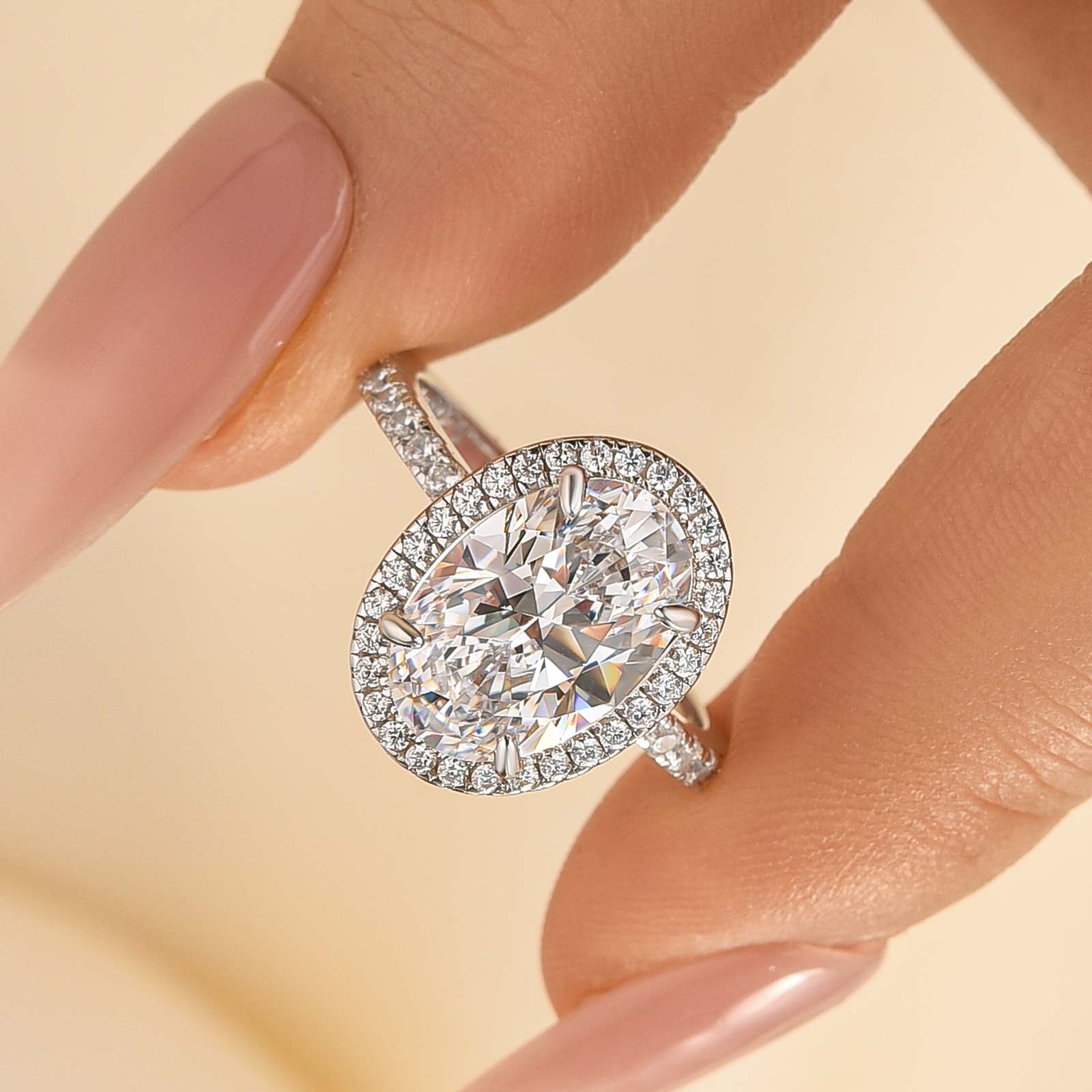 3-89 S925 Lovely Halo Oval Cut Engagement Ring For Women In Sterling Silver - Image 1