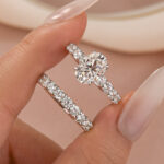 S925 Moissanite 2.5Ct Oval Cut Side Stone White Gold Engagement Ring with Pavé Eternity Ring