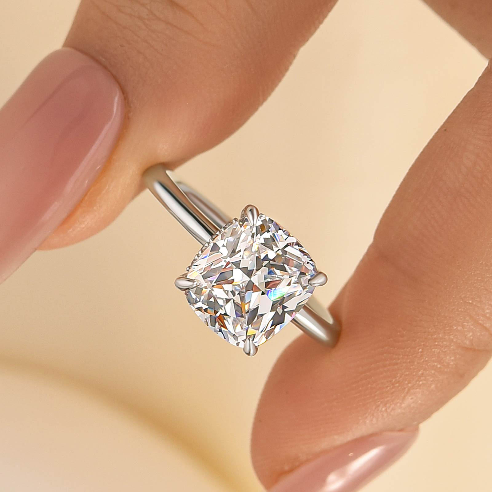 3-90 S925 Elegant 3.0 Carat Cushion Cut Engagement Ring for Women In Sterling Silver - Image 1