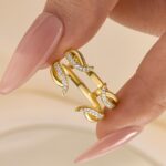 S925 Vintage Yellow Gold Jacket Wedding Band In Sterling Silver