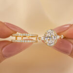 S925 3.0Ct Halo Oval Cut Yellow Gold Wedding Ring Set With Enhancer Engagement Ring