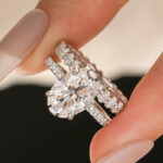 Moissanite 4.0Ct Hidden Halo Oval Cut Engagement Ring with 3.0Ct Oval Cut Wedding Band