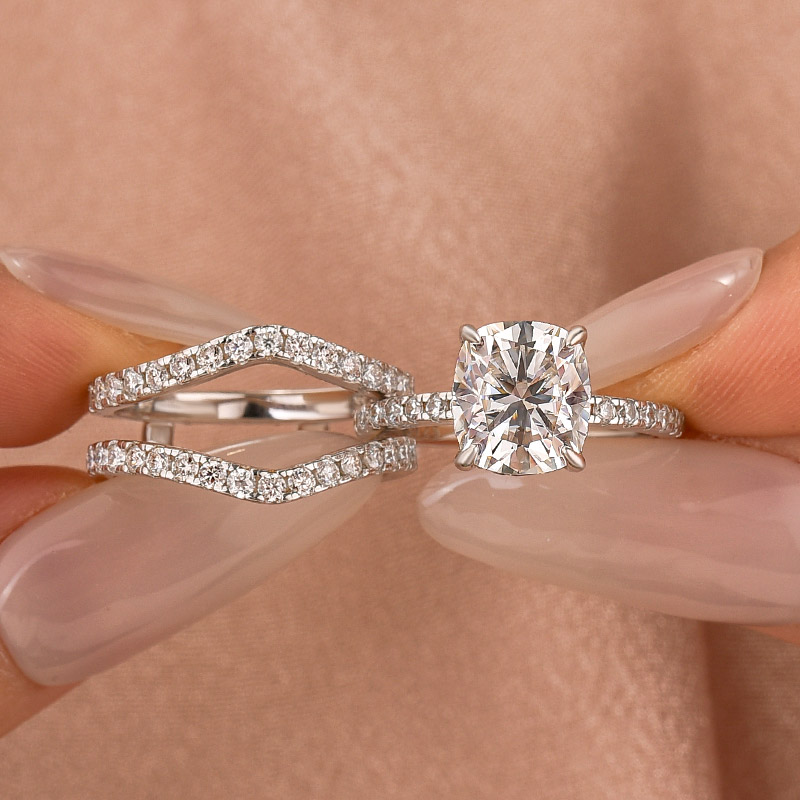 3-QS8neG S925 Moissanite Enhancer Ring 3.0Ct Cushion Cut White Gold Wedding Ring - Image 1