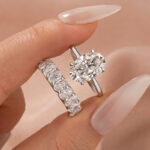 S925 Moissanite 4.0Ct Solitaire Oval Cut Engagement Ring with Half Oval Cut Wedding Band