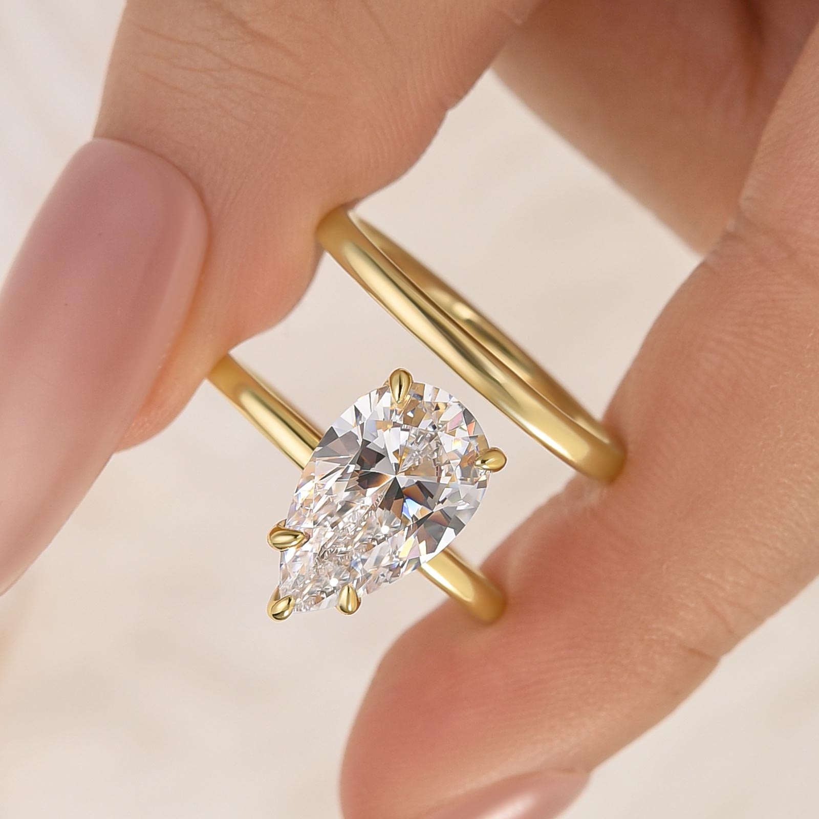 3-UCX2H1 S925 2PC 40Ct Solitaire Pear Cut Wedding Set For Women - Image 1