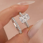 S925 Moissanite 3.5Ct Radiant Cut White Gold Engagement Ring with Pavé Eternity Ring