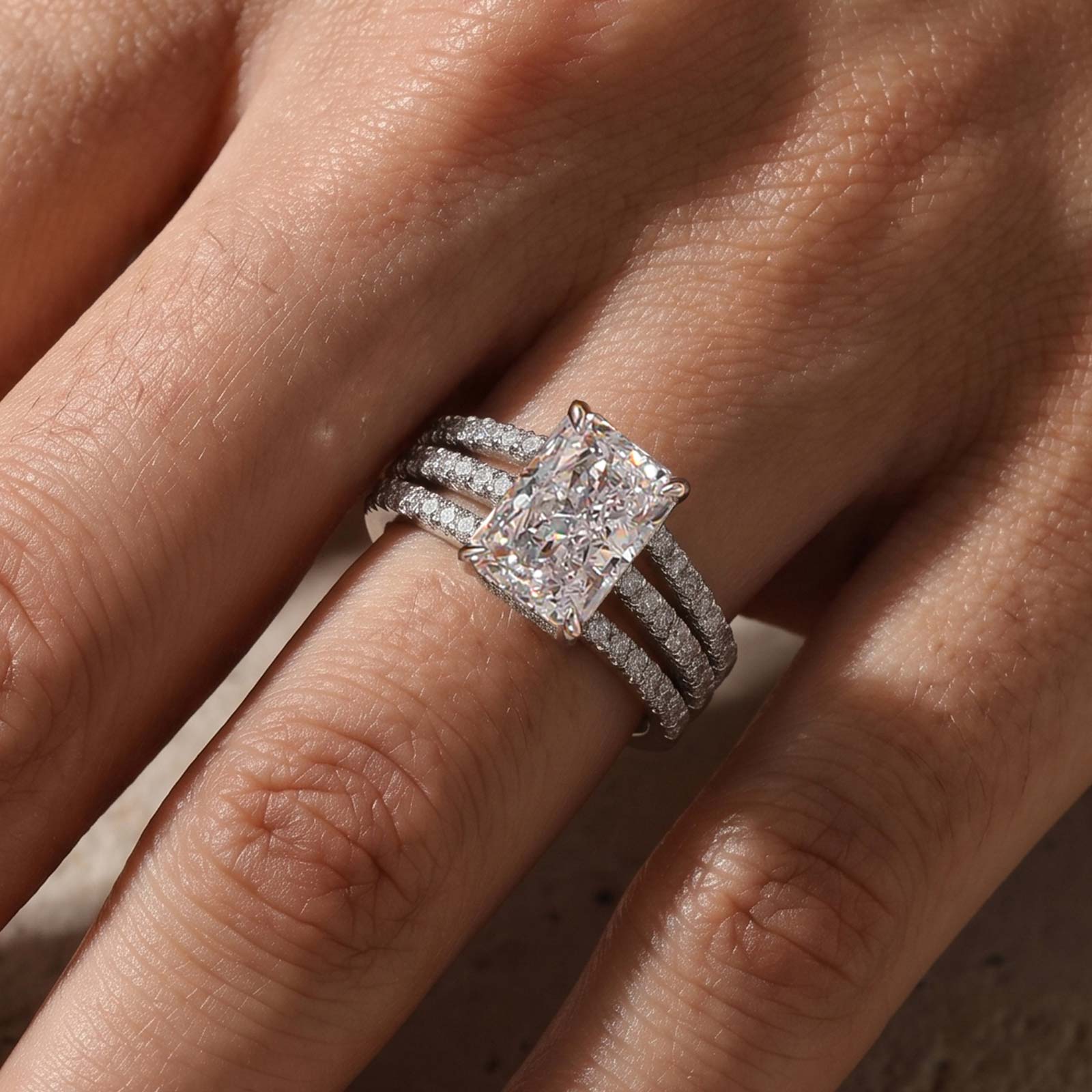 3-XY4jCq S925 Elegant 3.5Ct Radiant Cut Engagement Ring in Sterling Silver With Enhancer Wedding Band - Image 1