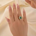S925 Enhancer 3.0Ct Yellow Gold Halo Red/Green Wedding Ring Set with Jacket Wedding Band - Image 2