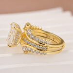 S925 Moissanite Enhancer Wedding Sets 3.5Ct Radiant Cut Yellow Gold Wedding Ring - Image 4