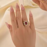 S925 Enhancer 3.0Ct Yellow Gold Halo Red/Green Wedding Ring Set with Jacket Wedding Band - Image 6