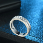 S925 Classic Round Cut White Sapphire Men's Wide Wedding Band In Sterling Silver - Image 2