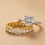 S925 Moissanite 2.0 Ct Solitaire Round Cut Two-Tone Open Wedding Ring Set - Image 3