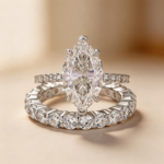 S925 Moissanite 2PC 4.0 Ct Marquise Cut White Gold Bridal Ring Set with Oval Cut Wedding Band - Image 3