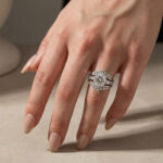 Moissanite 2.0Ct Round Cut Engagement Ring with 1.65Ct Enhancer Wedding Band - Image 3