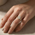 Moissanite 4.0Ct Hidden Halo Oval Cut Yellow Gold Engagement Ring with 1.5Ct Round Cut Wedding Band - Image 3