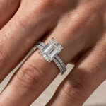 S925 3.5Ct Emerald Cut Engagement Ring in Sterling Silver with Classic Half Eternity Thin Wedding Band