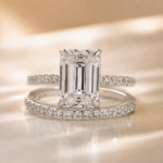 S925 3.5Ct Emerald Cut Engagement Ring in Sterling Silver with Classic Half Eternity Thin Wedding Band - Image 2