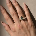 S925 Green Moissanite 3.0 Ct Marquise Cut Side Stone Engagement Ring with 2.5 Ct Round Cut Full Wedding Band - Image 2
