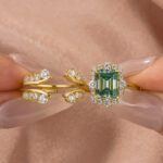 S925 3.0Ct Halo Emerald Cut Insert Wedding Ring Set With Vintage Jacket Wedding Band - Image 7