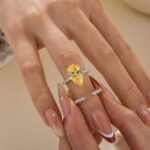 S925 4.5Ct Two-Tone Pear Cut Engagement Ring with Opened Wedding Ring - Image 2