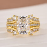 S925 Moissanite Enhancer Wedding Sets 3.5Ct Radiant Cut Yellow Gold Wedding Ring - Image 3