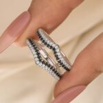 S925 Vintage Round Cut White&Black Enhancer Wedding Band For Women In Sterling Silver