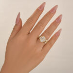 S925 3.0Ct Halo Oval Cut Yellow Gold Wedding Ring Set With Enhancer Engagement Ring - Image 2