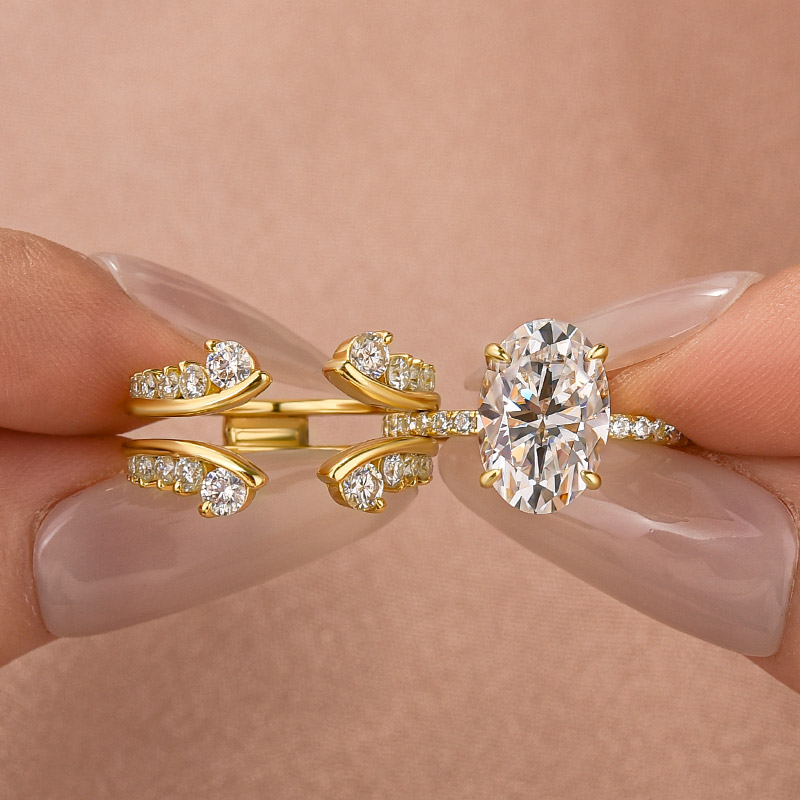4-P4vuxO S925 Moissanite Enhancer Ring 4.0Ct Oval Cut Yellow Gold Wedding Ring - Image 1