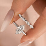 S925 Moissanite 2.0Ct Solitaire Marquise Cut Engagement Ring with Marquise Cut Wedding Band