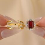S925 Enhancer 3.0Ct Yellow Gold Halo Red/Green Wedding Ring Set with Jacket Wedding Band - Image 5