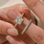 S925 Moissanite 2Ct Princess Cut Engagement Ring Set 2PC Hidden Halo Solitaire Ring With Wedding Band