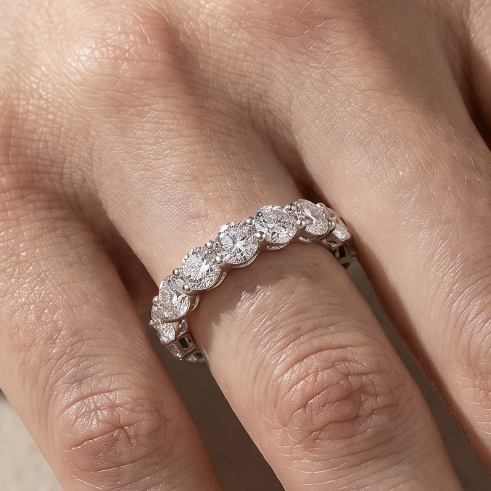 5-128 S925 Moissanite Diamond 5.5Ct Round Cut Eternity Band Sterling Silver Stackable Wedding Ring - Image 1