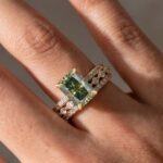 S925 Moissanite 3.5CT Radiant Cut Green Engagement Ring with Round & Marquise Accents Bands