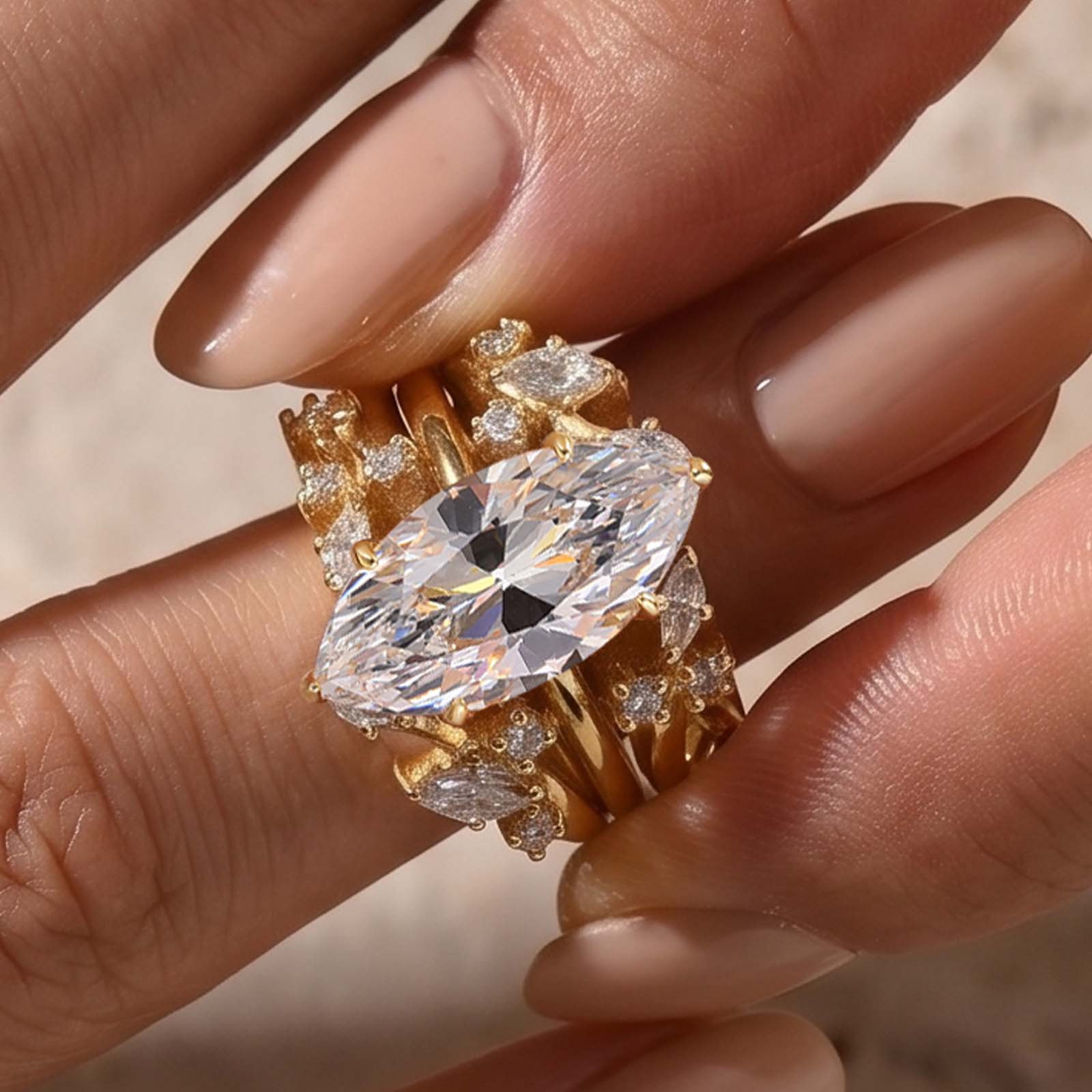 5-155 S925 Hidden Halo 4.0Ct Marquise Cut Engagement Ring with 1.5Ct Marquise&Round Cut Enhancer Wedding Band - Image 1