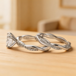 S925 Maxine Moissanite Twist 2.0 Carat Round Cut Wedding Ring Set In Sterling Silver - Image 5