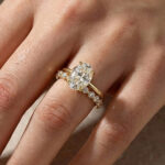 Moissanite 4.0Ct Hidden Halo Oval Cut Yellow Gold Engagement Ring with 1.5Ct Round Cut Wedding Band