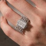 S925 Halo 3.5Ct Radiant Cut Engagement Ring in Sterling Silver with Unique Open Wedding Band