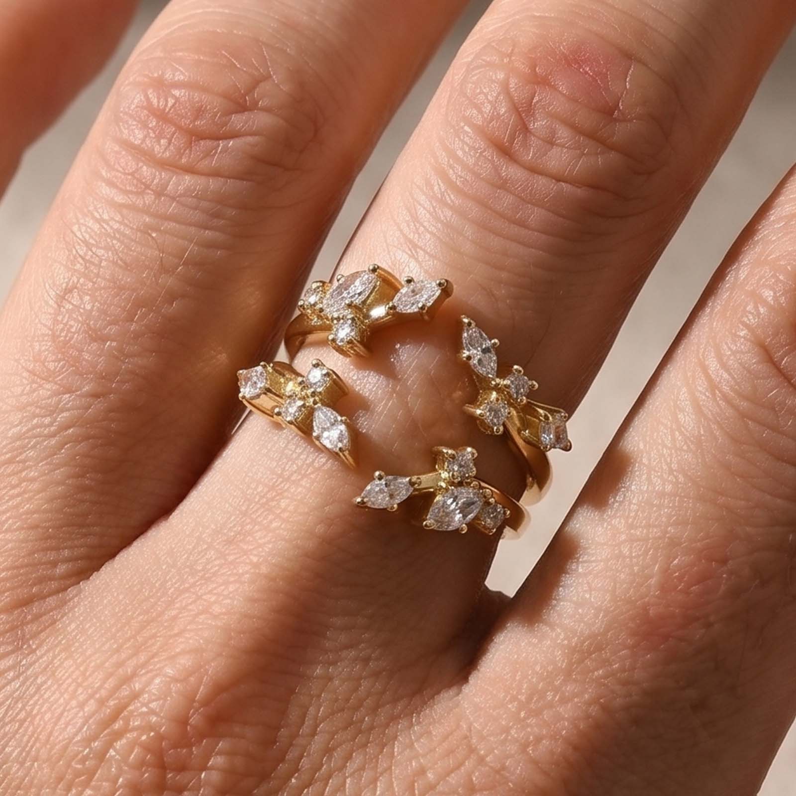 5-v8XKls S925 Marquise Cut&Round Cut Open Curved Wedding Band in 18K Yellow Gold Sterling Silver - Image 1