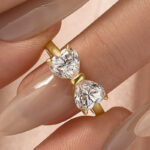 1.0Ct*2 Heart Cut Toi et Moi Yellow Gold Moissanite Engagement Ring in S925 Sterling Silver