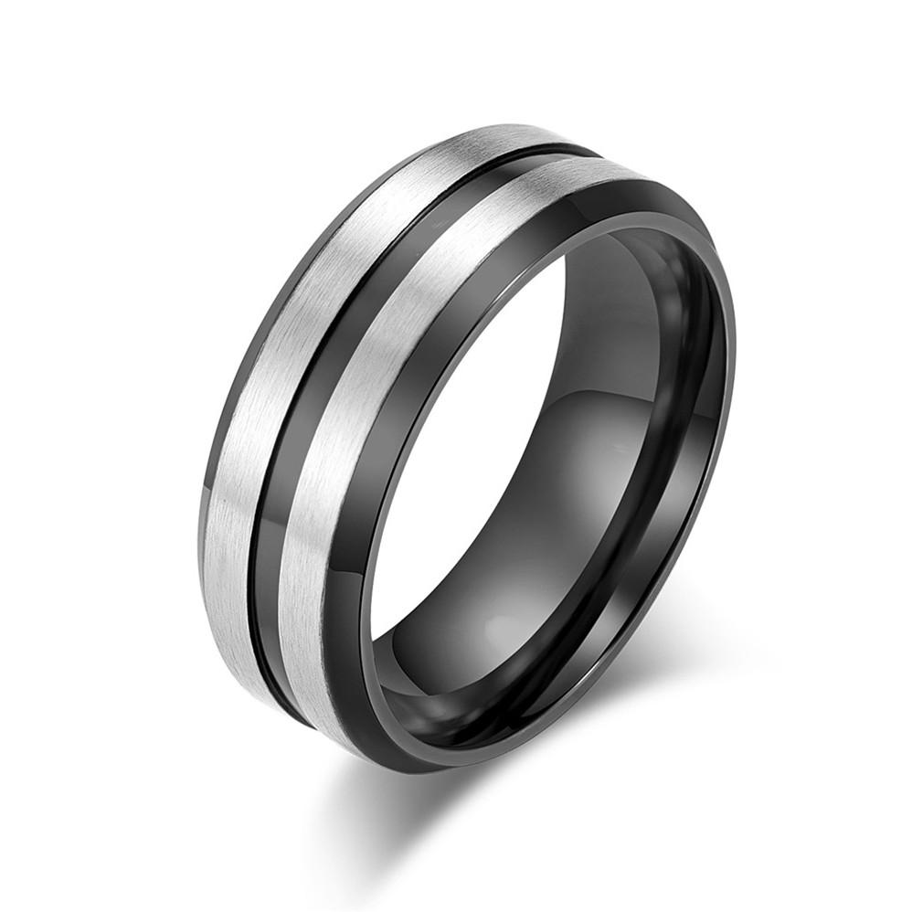 6 Two Tone Stainless Steel Brushed Plating Men's Wide Wedding Band - Image 1