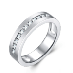 S925 Classic Round Cut White Sapphire Men's Wide Wedding Band In Sterling Silver