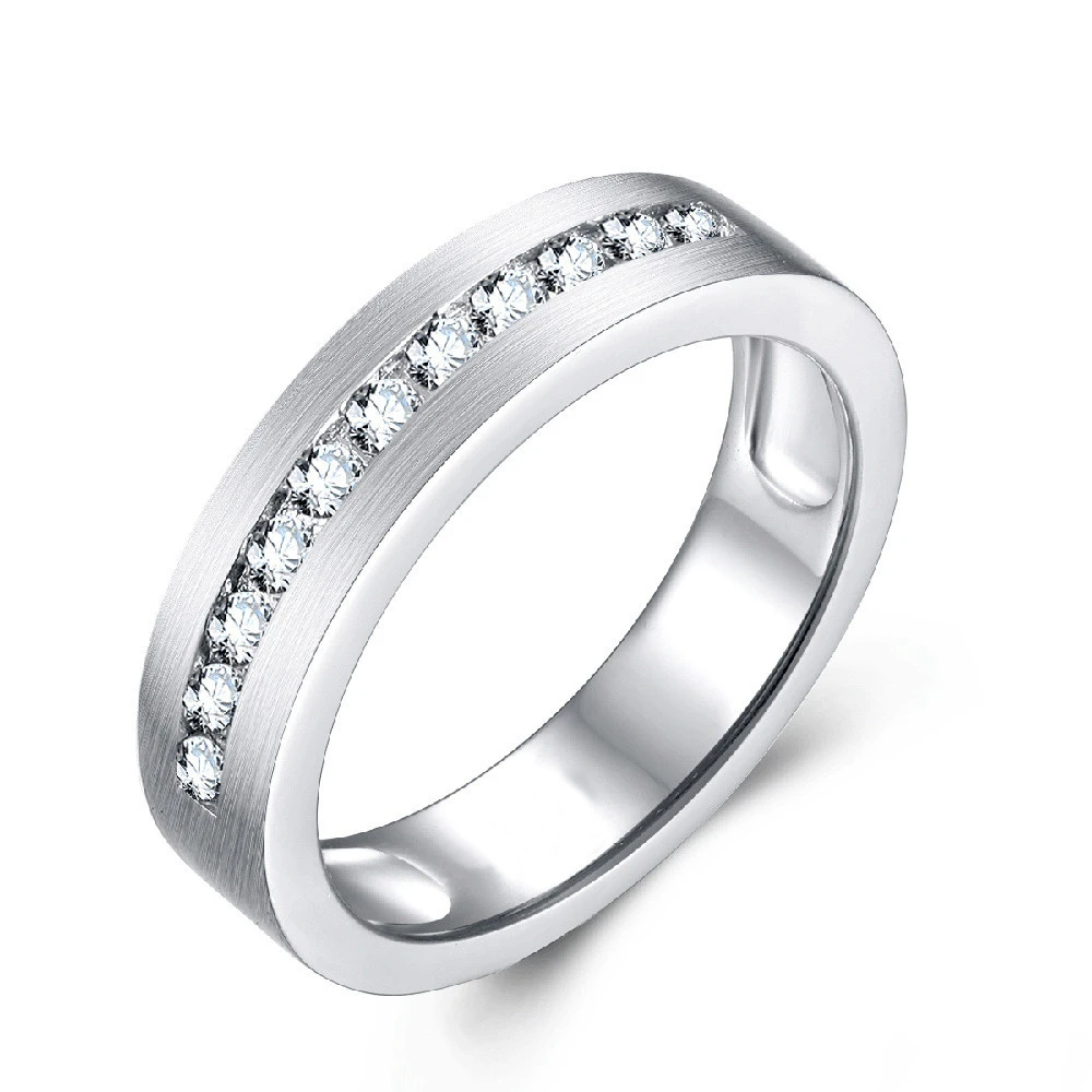 670c03d2-0419-45a7-a4aa-b6abed31ff83 S925 Classic Round Cut White Sapphire Men's Wide Wedding Band In Sterling Silver - Image 1
