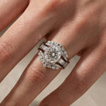 Moissanite 2.0Ct Round Cut Engagement Ring with 1.65Ct Enhancer Wedding Band