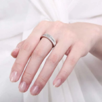 S925 Classic Round Cut White Sapphire Men's Wide Wedding Band In Sterling Silver - Image 6
