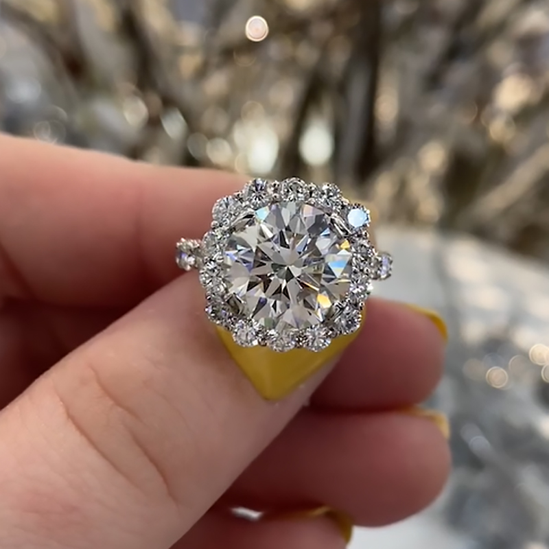 8 S925 Maxine Classic Moissanite 2.0 Carat Halo Round Cut Promise Ring - Image 1